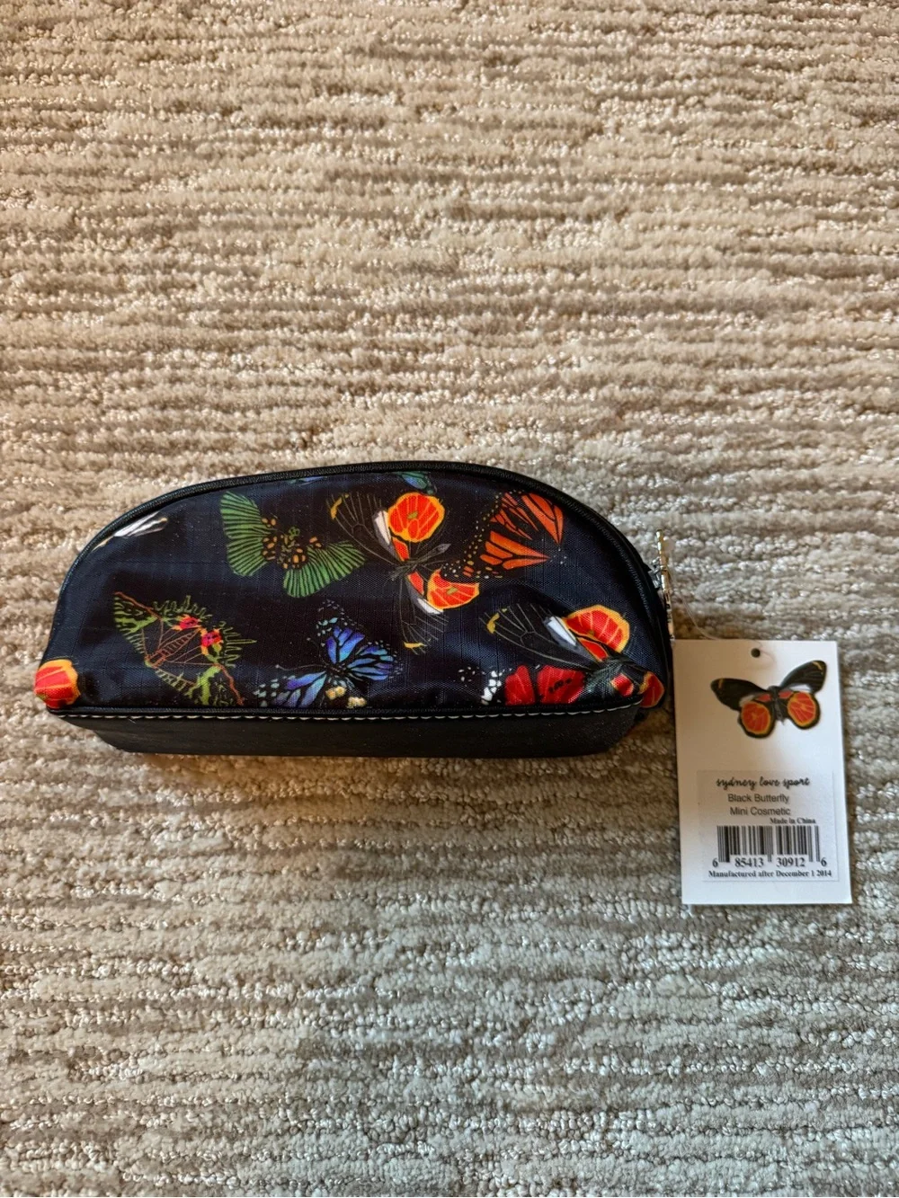 Black Butterfly Print Cosmetic Pouch with Colorful Accents